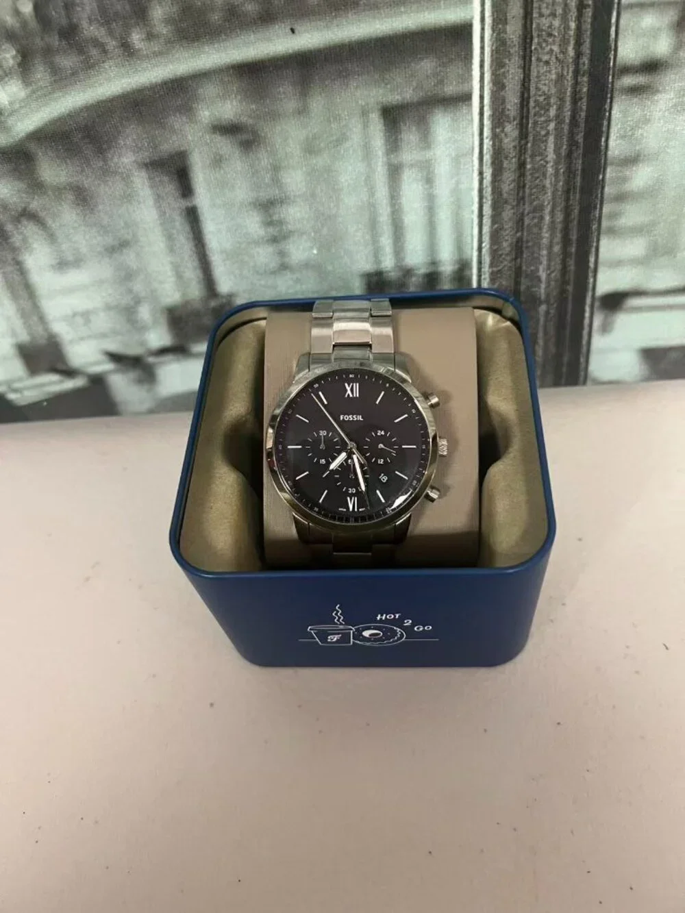 Fossil FS5384 Neutra Chrono Steel Men Dress Casual Watch Black Dial